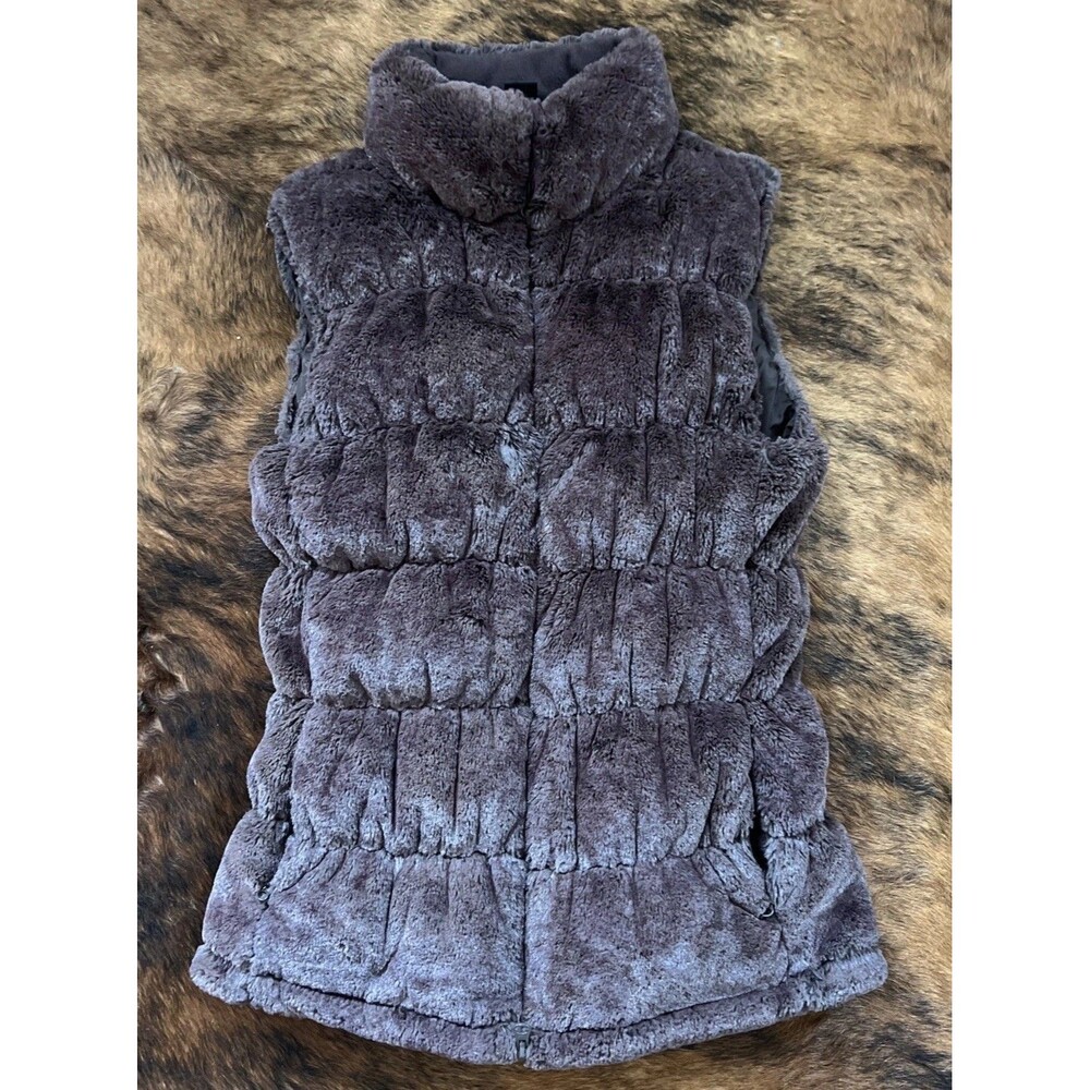 Athleta Vest Womens Small Brown Fur Puffer Sleeveless Jacket Goose Down Feather